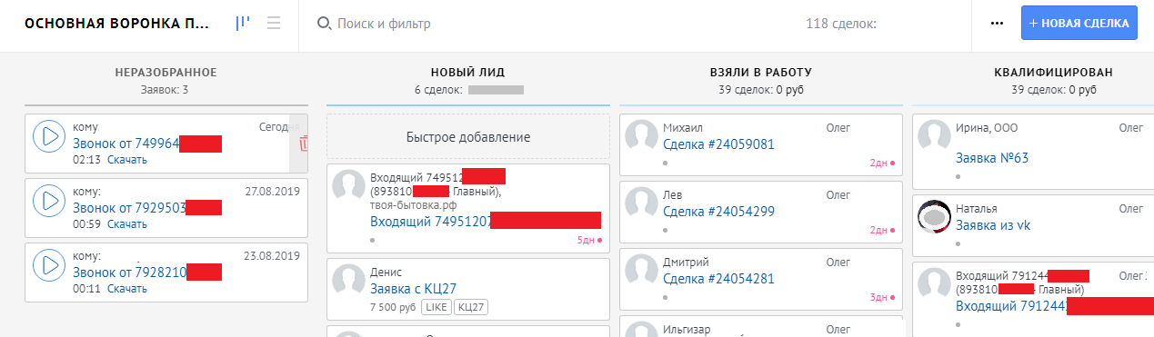 воронка продаж в amoCRM